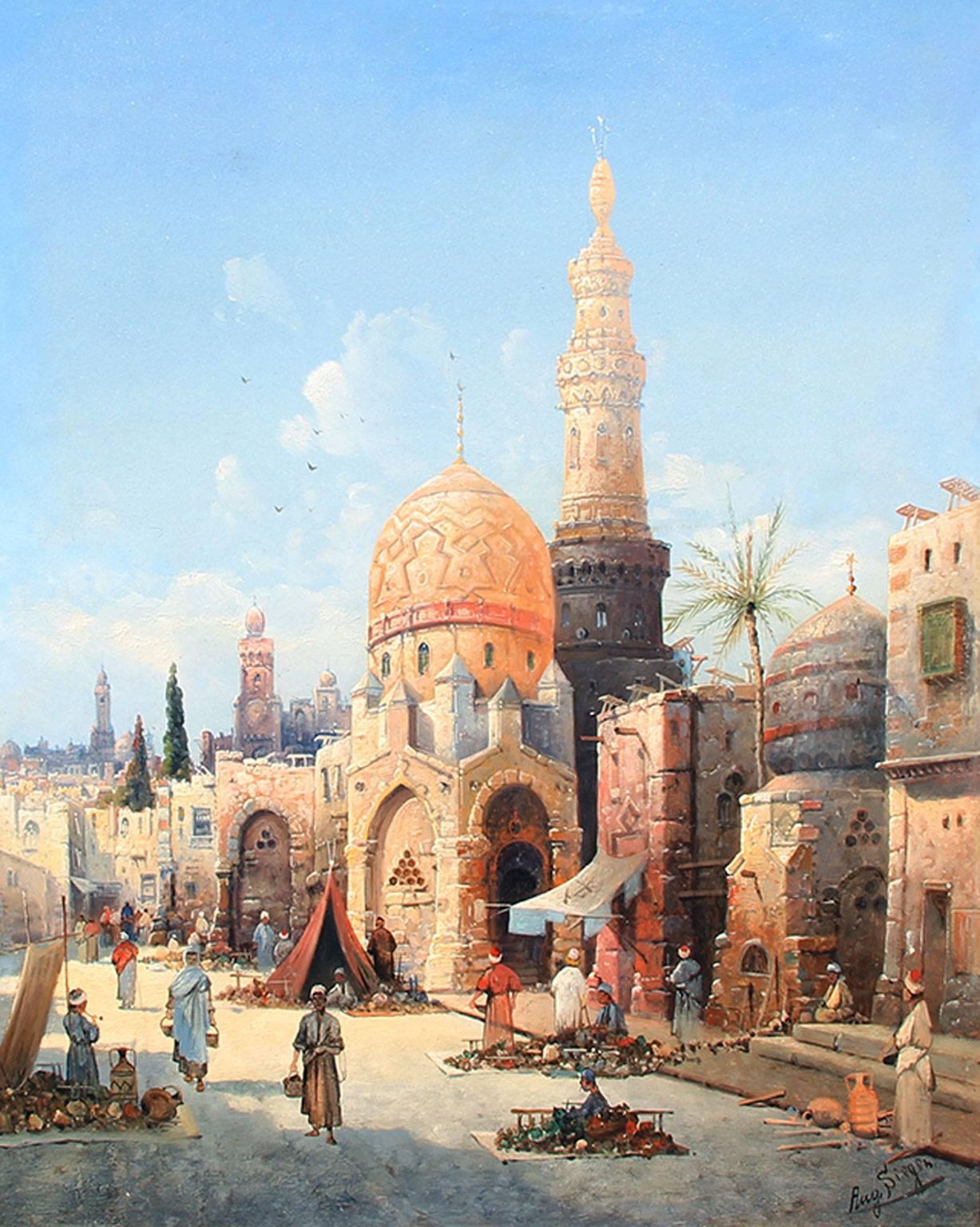 AUGUST VON SIEGEN
German, born 1850

A Street Market in Cairo

Signed Aug. Siegen
Oil on panel
20¾ x 16½ inches (52.5 x 42 cm)
Framed: 30 x 26 inches (76.2 x 66 cm)

Provenance
Private Collection, California