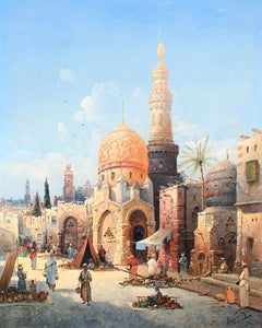 A Street Market in Cairo, Oil on Panel, August von Siegen, German