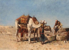 Antique Camels at a Well, Tangiers, Oil on Canvas, Edwin Lord Weeks, American, 1880