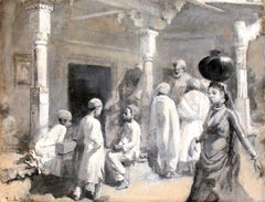 In the Bazaar, Oudeypore, Oil on Canvas Board, Edwin Lord Weeks, American