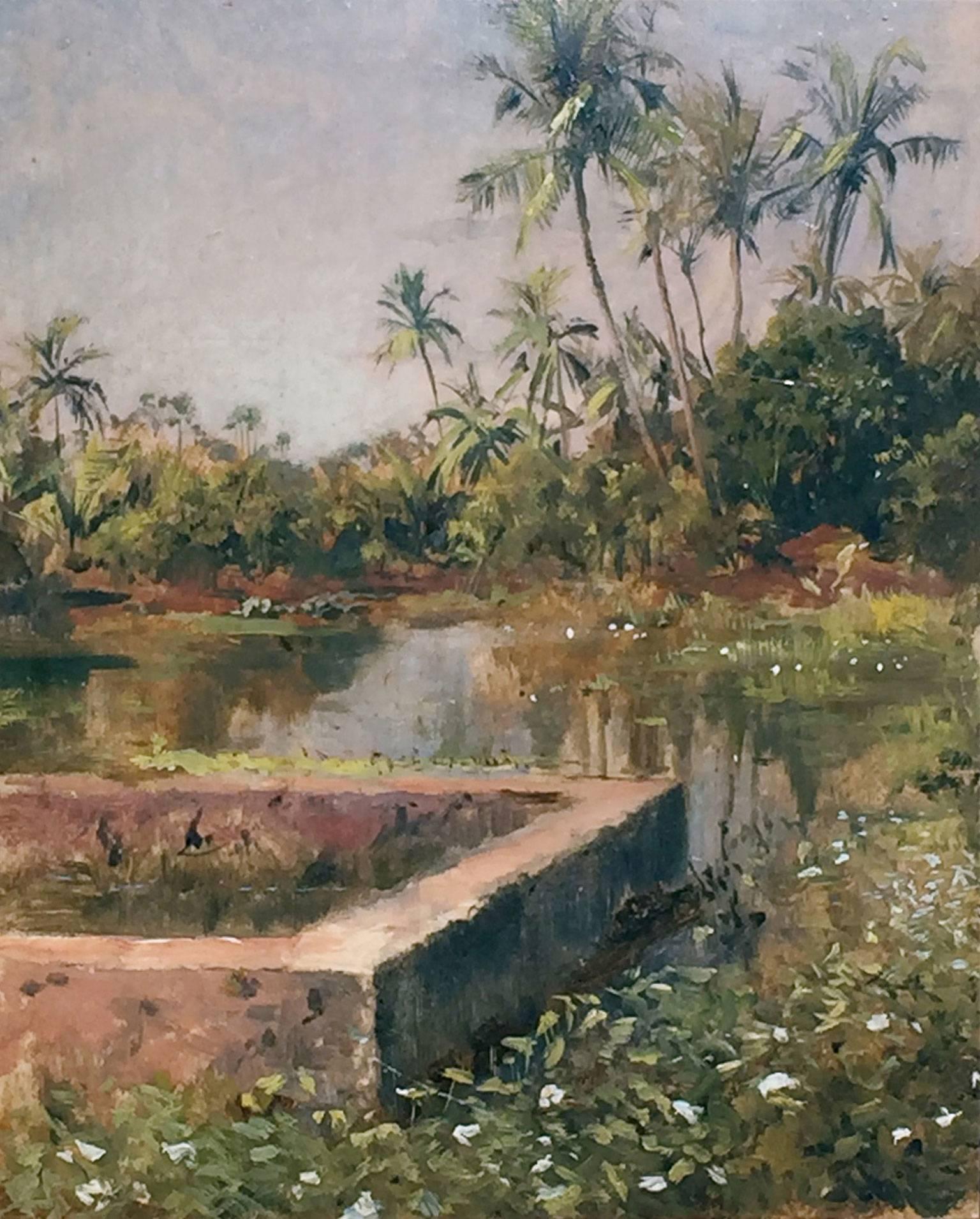 EDWIN LORD WEEKS
American, 1849–1903

Sacred Lake, Bombay

Oil on board
10½ x 8¾ inches (26.6 x 22.3 cm)
Framed: 16½ x 14½ inches (42.6 x 36.8 cm)

Painted circa 1885, this work was probably painted during Weeks' third visit to Bombay. It will be