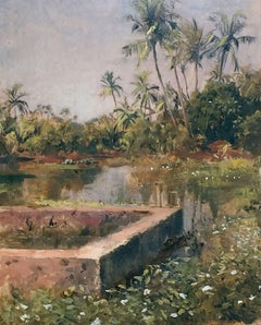 Sacred Lake, Bombay, Oil on Board, Edwin Lord Weeks, American, 1885