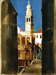 Venetian Church, Watercolor and Mixed Media on Paper, Safet Zec
