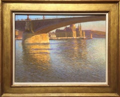 Margaret Bridge, Budapest, Pastel on Canvas, Hugo Poll, Hungarian