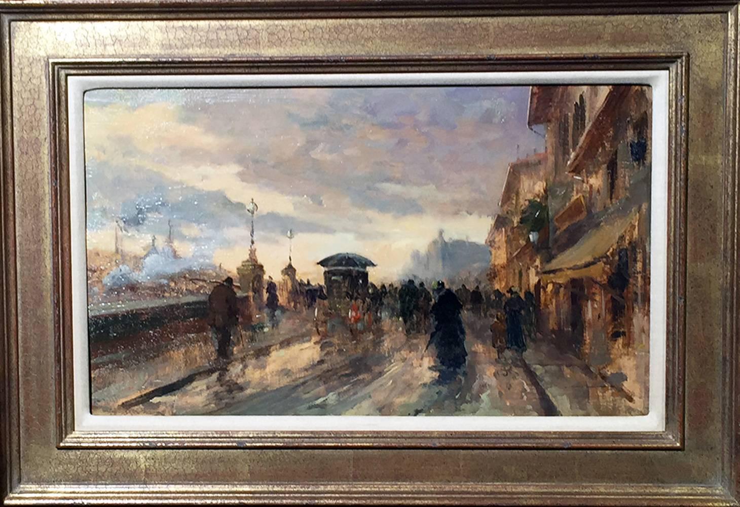 Bridge in Florence - Impressionist - Italian - Painting by Lionello Balestrieri