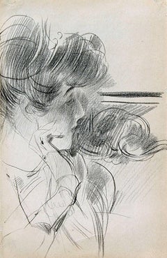 A Young Lady in Profile - Giovanni Boldini - Italian - Pencil on Paper - 1905