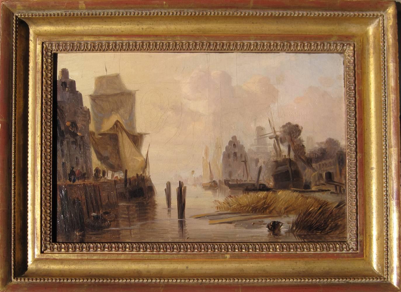 Boats in a Harbor - CIRCLE OF RICHARD PARKES BONINGTON - Painting by Richard Parkes Bonington