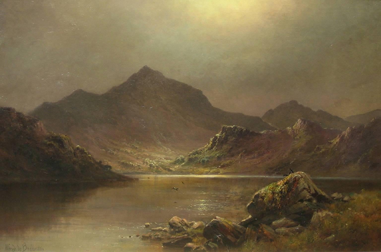 Alfred de Breanski Sr. Landscape Painting - Snowdon at Midnight - Alfred de Breanski, Sr. - 