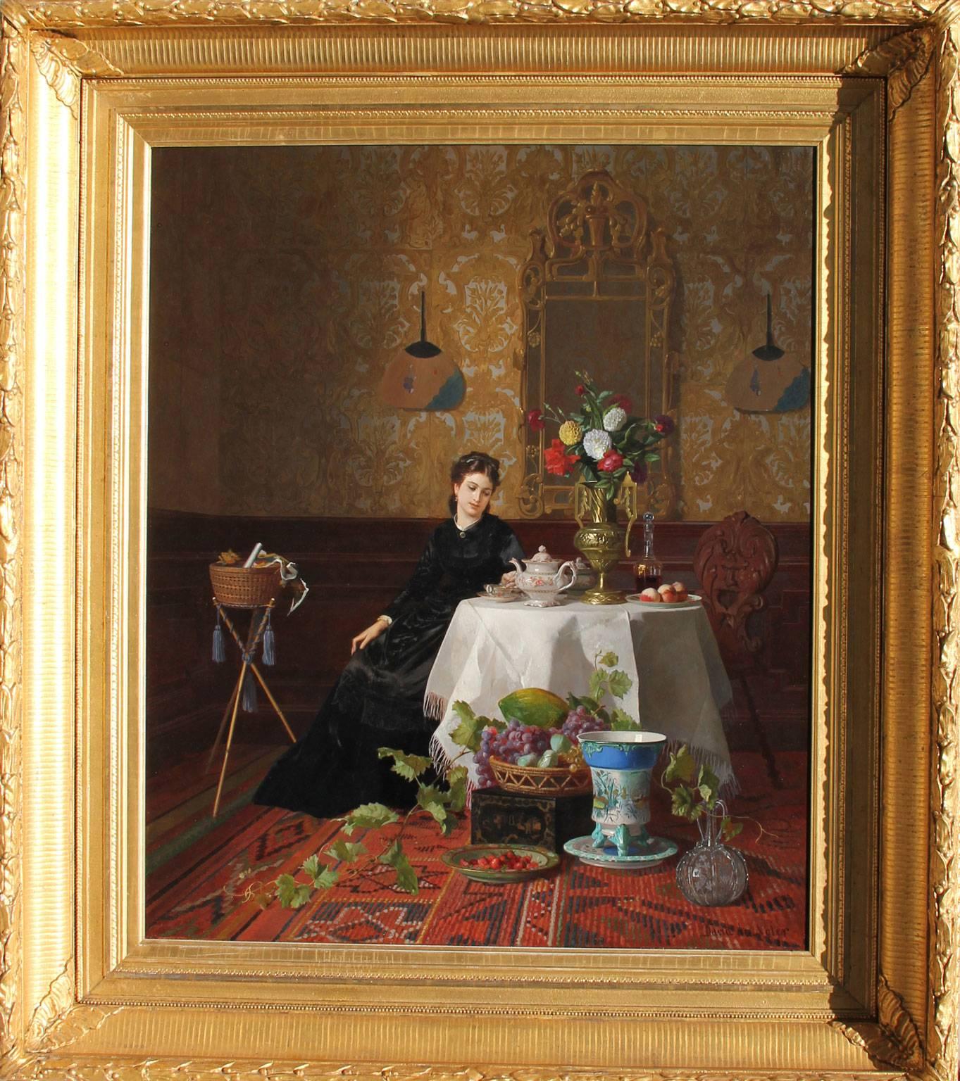 Taking Tea - David de Noter - Belgian - Oil on Canvas - Painting by David Emile Joseph de Noter