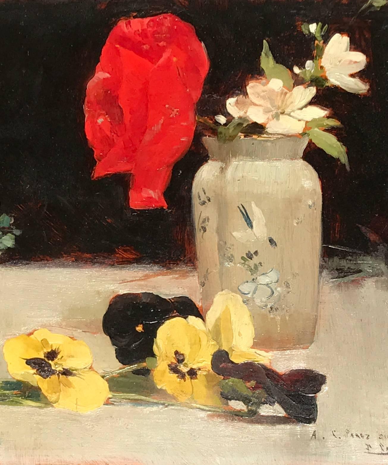 Still Life with Flowers on a Table - Painting by Fernando Cabrera Canto