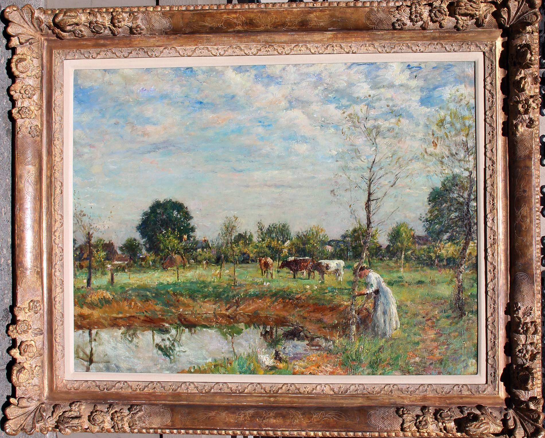 Silvery Day, The Farm Pond - Painting by William Mark Fisher