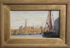Calais Harbor, Oil on Panel, Signed