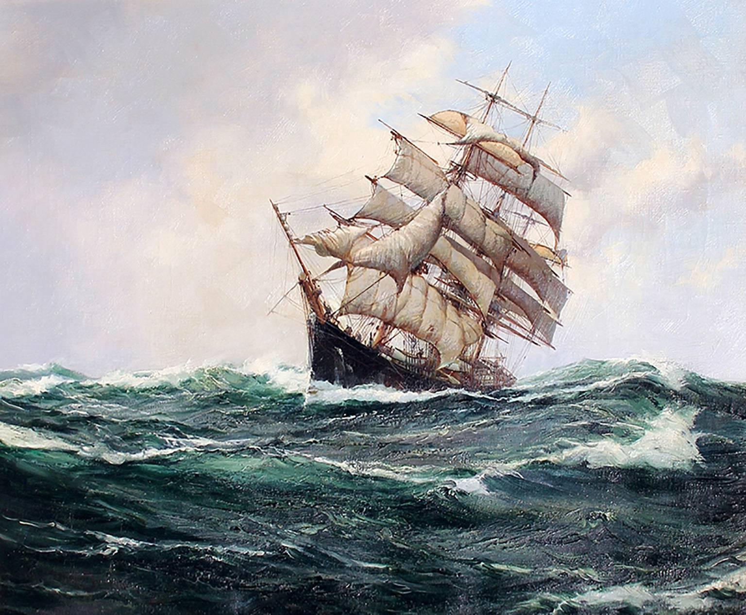 Montague Dawson Landscape Painting - The "Carrie Reed" under Full Sail, Oil on Canvas, British Maritime