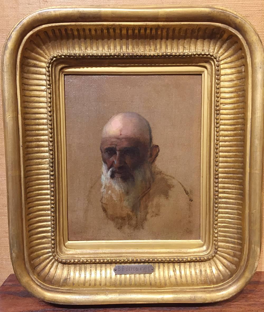 Portrait of a Bearded Man, Oil on Canvas, Russian - Painting by Vasily Vasilievich Vereshchagin