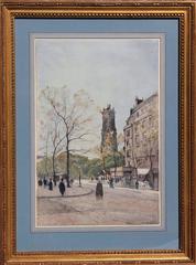 La Tour St. Jacques from Avenue Victoria, Paris, Watercolor on Paper, French
