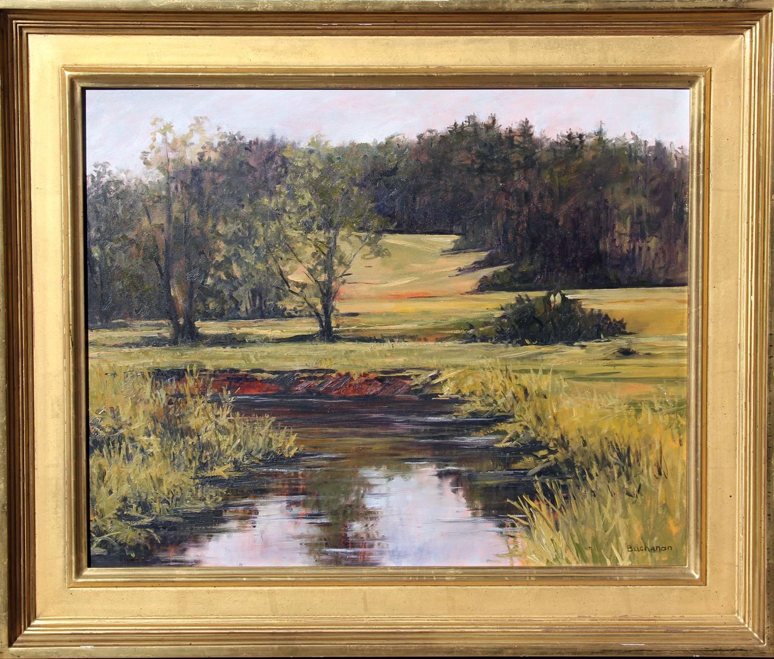 Salmon Kill Creek, Connecticut, Oil on Board, American Contemporary - Painting by Emily Buchanan