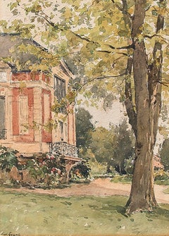 Un jardin de château, aquarelle sur papier, français