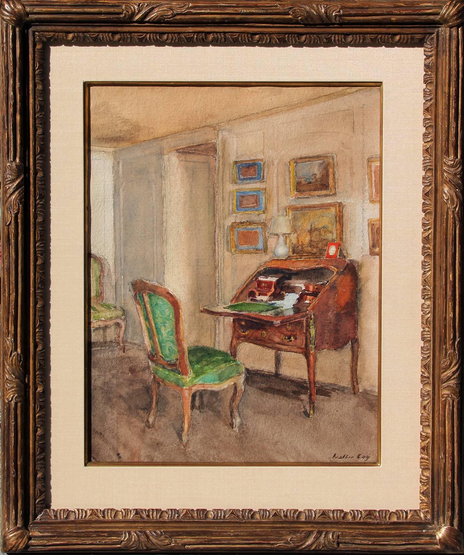 The Boudoir, Château du Bréau, Watercolor on Paper, Walter Gay, American For Sale 1