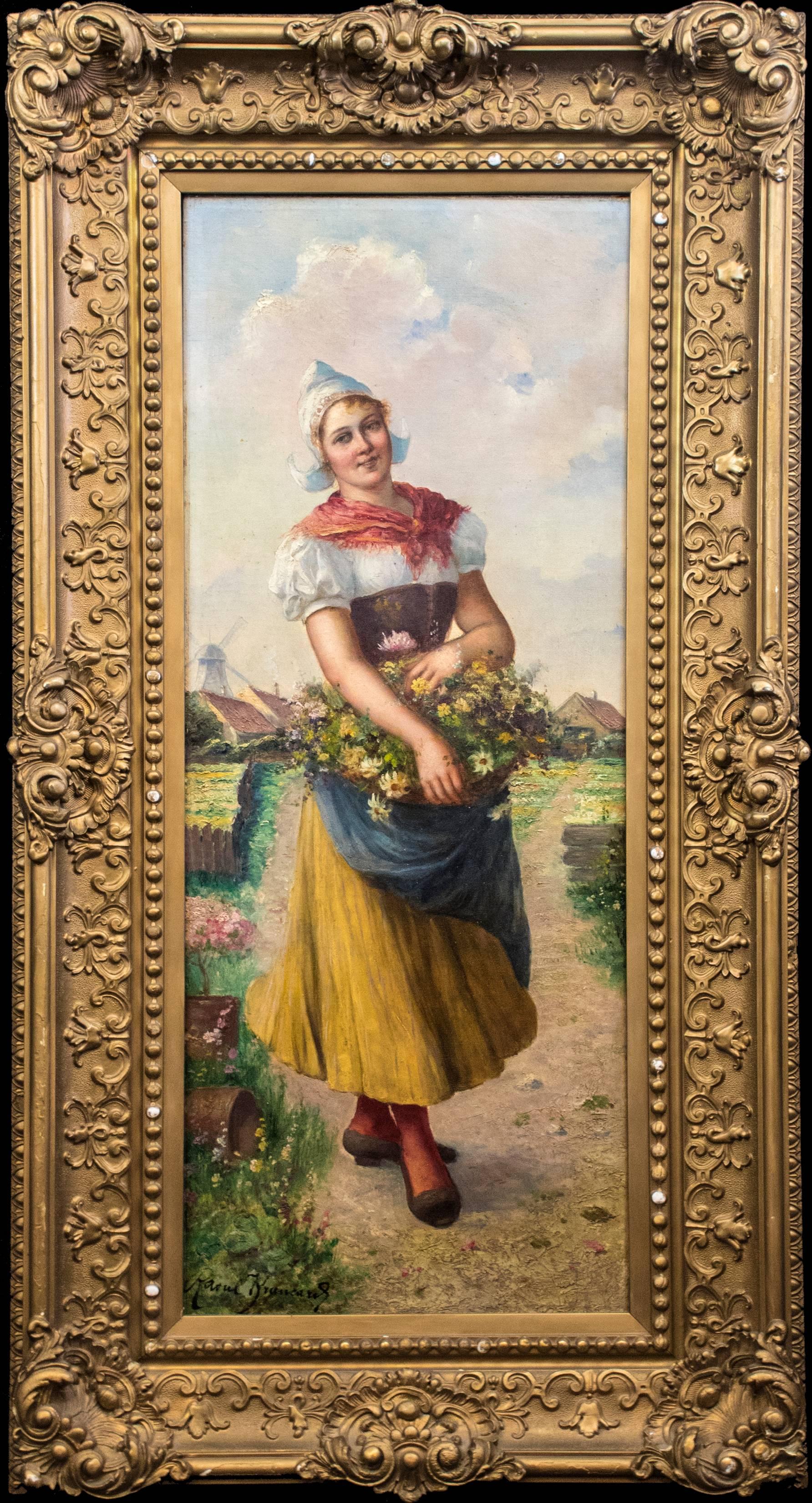 Unknown Figurative Painting - Antique Original Oil Painting – Portrait of a Dutch Girl