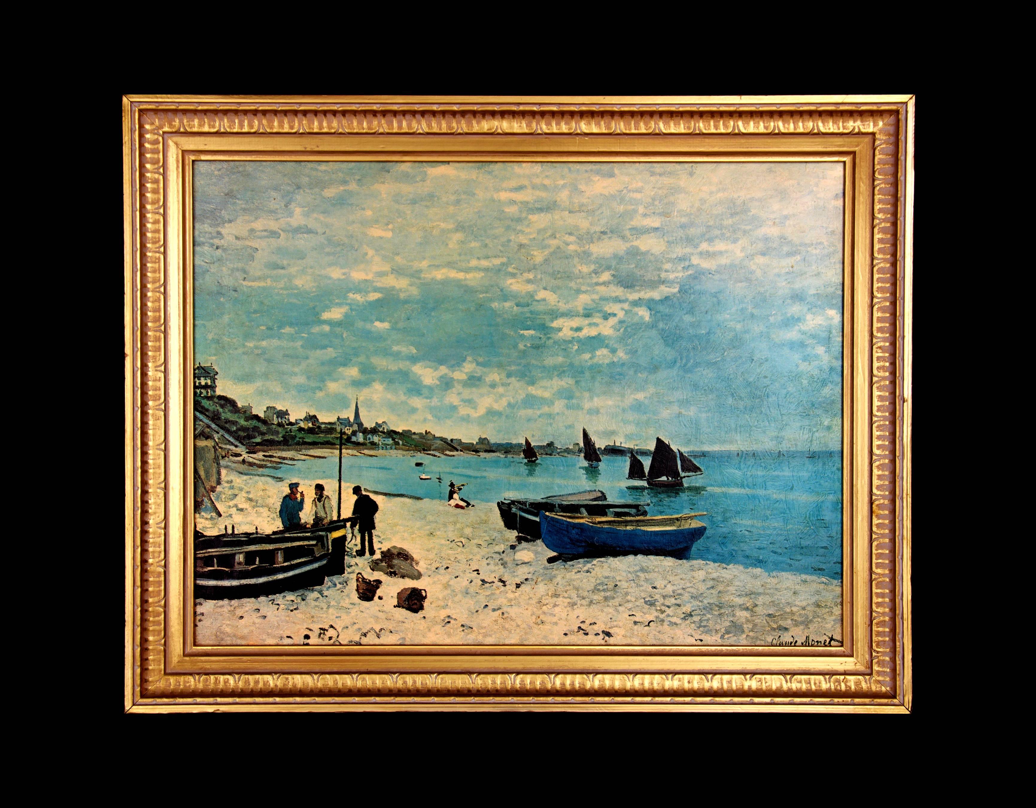 Unknown Landscape Painting – Vintage Claude Monet-Wiedergabe "des Strandes bei Sainte-Adresse" Art Chicago