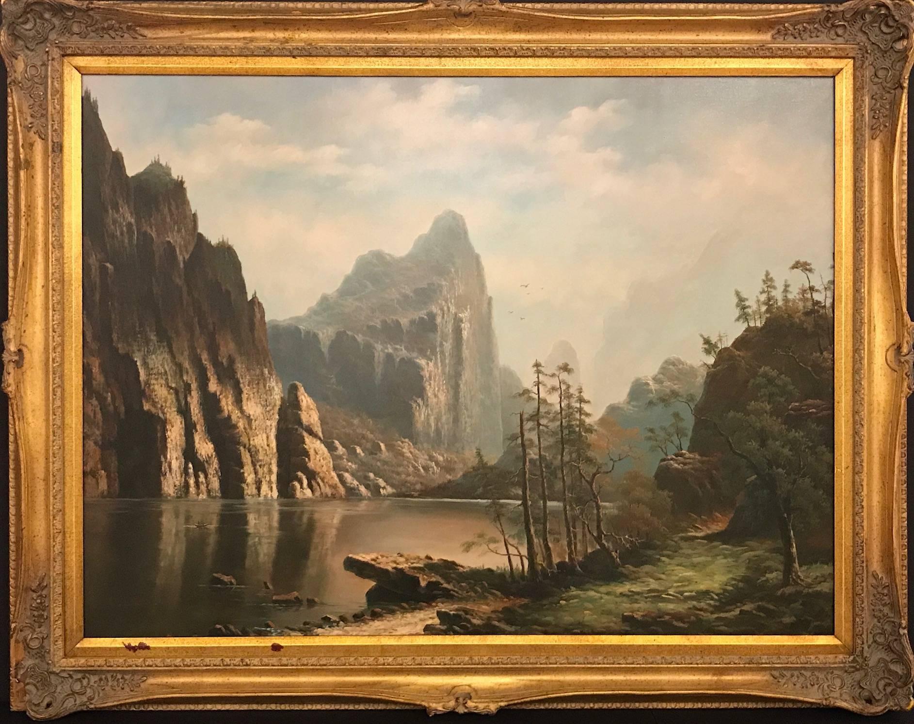 Erstaunliche große Landschaft Ölgemälde von Kalifornien Künstler Allie Livingstone (Amerikaner:: aktiv in CA 1892 -1900) Ende des 19. Jahrhunderts wirklich bemerkenswerte Landschaft Gemälde:: ein Kurator Favorit Hand von Livingstone in einem schönen