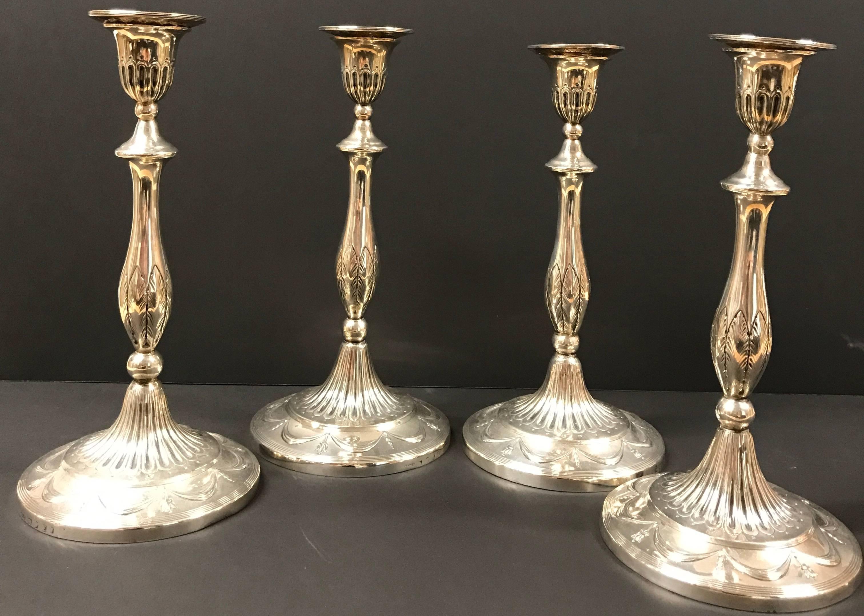 Remarkable Set of Four (4) George III Sterling Candlesticks, 1799 - Art by John Green, Roberts, Mosley & Co.