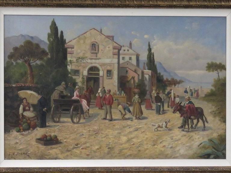 Enrico Sartori Très grande peinture à l'huile italienne du 19ème