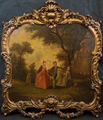 Grande peinture à l'huile française du 18ème siècle de l'école d'Antoine Watteau