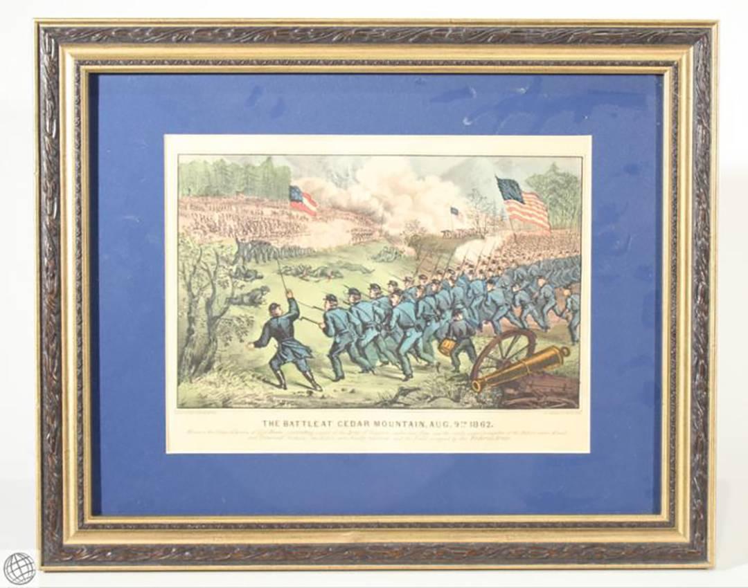 Rare Original Currier & Ives Hand Colored Lithograph Depicting Civil War Battle  - Art by Unknown