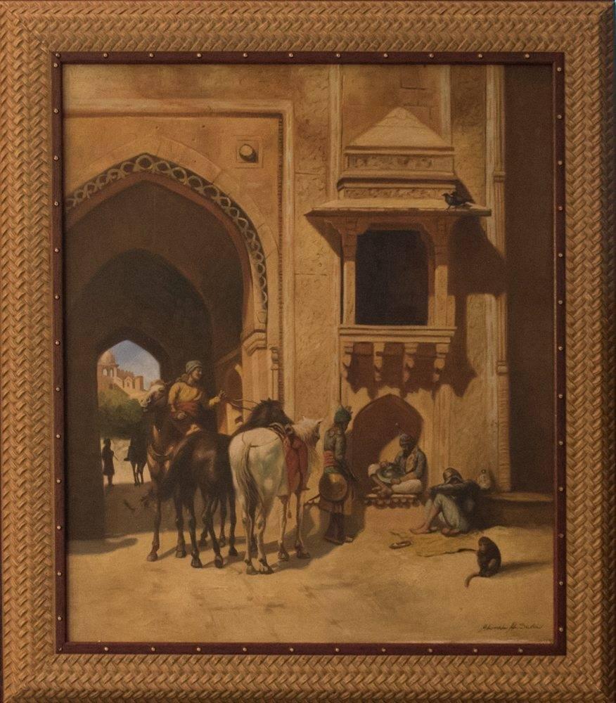 Original Oil Painting by Almal Al Sada  19th Century Orientalism   oil on canvas   Dimensions: 28″ x 23.50″  Wonderful Custom Designer Frame  excellent condition  Fantastic example of 19th Century Orientalism   Would make a perfect edition to any