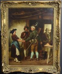 Painting by Jacobus Leisten after Defregger Entitled “Farewell of the Hunters”