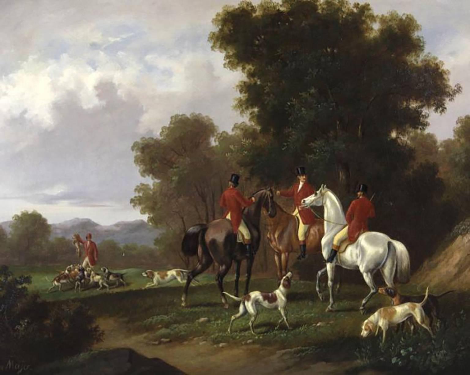 Impressionnante peinture à l'huile de chasse à la renard du 19ème siècle - Painting de Alexander von Liezen-Mayer