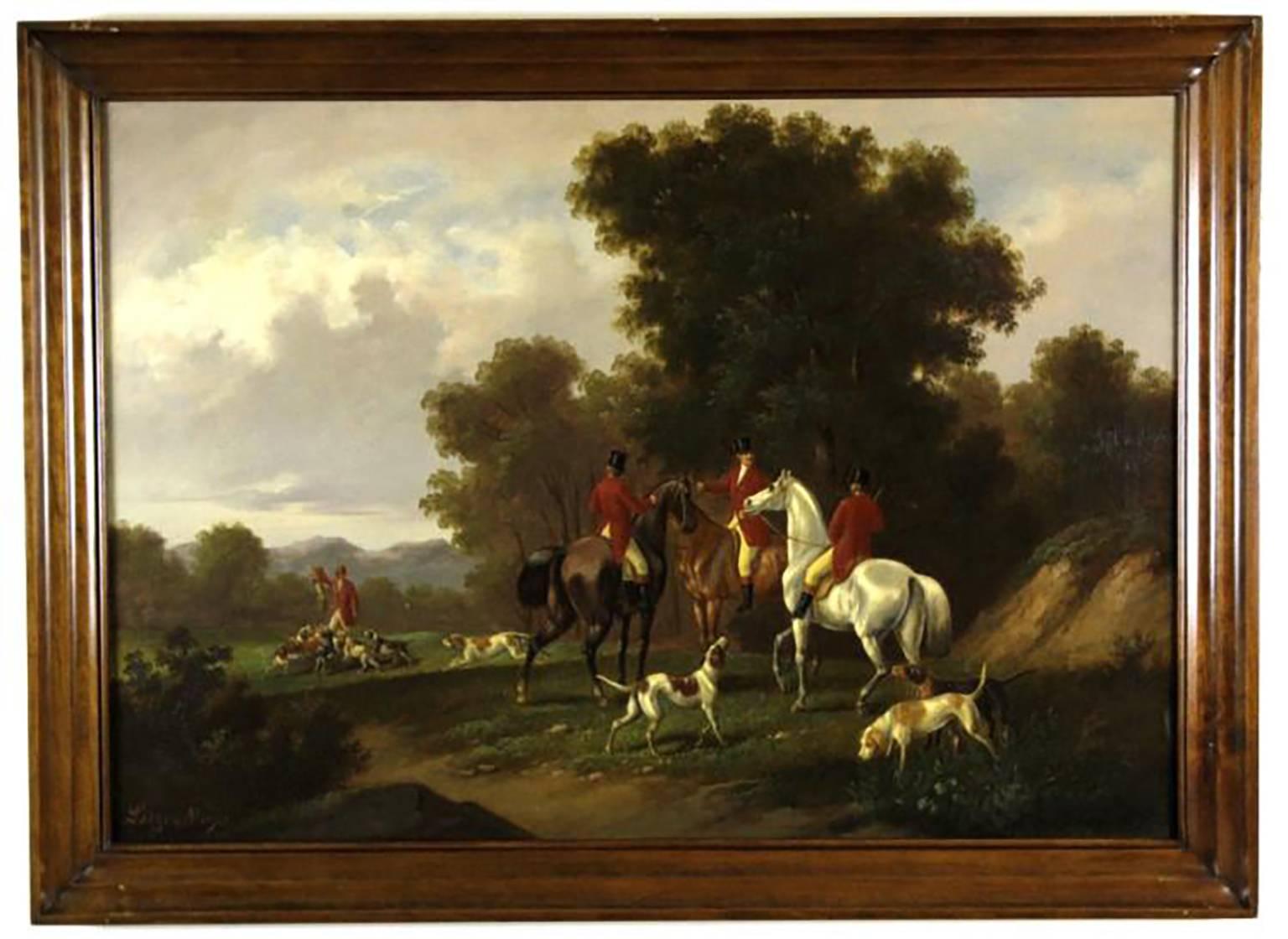 Landscape Painting Alexander von Liezen-Mayer - Impressionnante peinture à l'huile de chasse à la renard du 19ème siècle