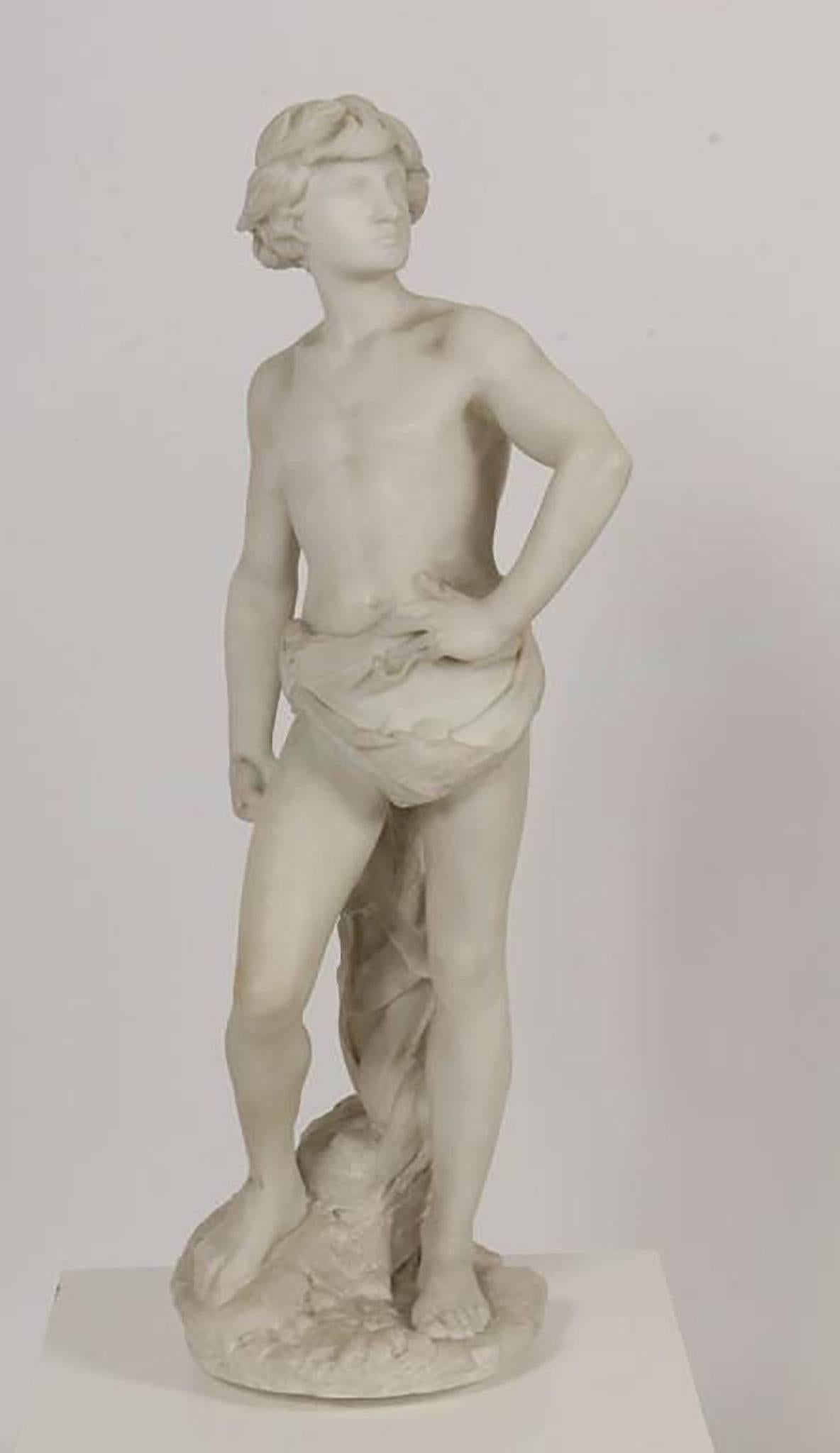 Unknown Still-Life Sculpture - Large Marble Sculpture of Young David Collecting Stones