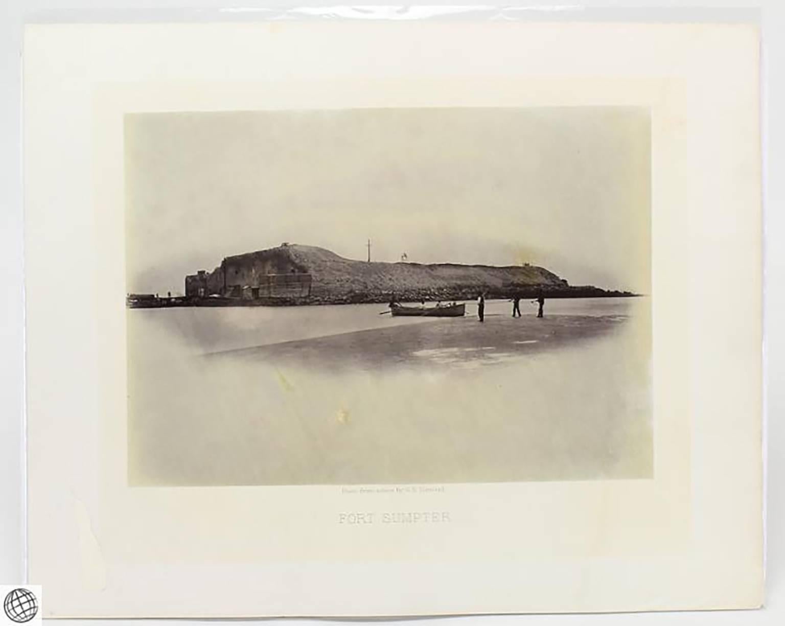 Rare Original Civil War Photograph by George N. Barnard (1819-1902). Entitled: Fort Sumpter [sic] [New York: 1866]. Albumen photograph from a negative taken in 1864 or 1865, on original two-tone gilt-edged thin card mount, with plate title and