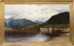 Großes antikes Ölgemälde des norwegischen Landschaftskünstlers Eilert Mehl