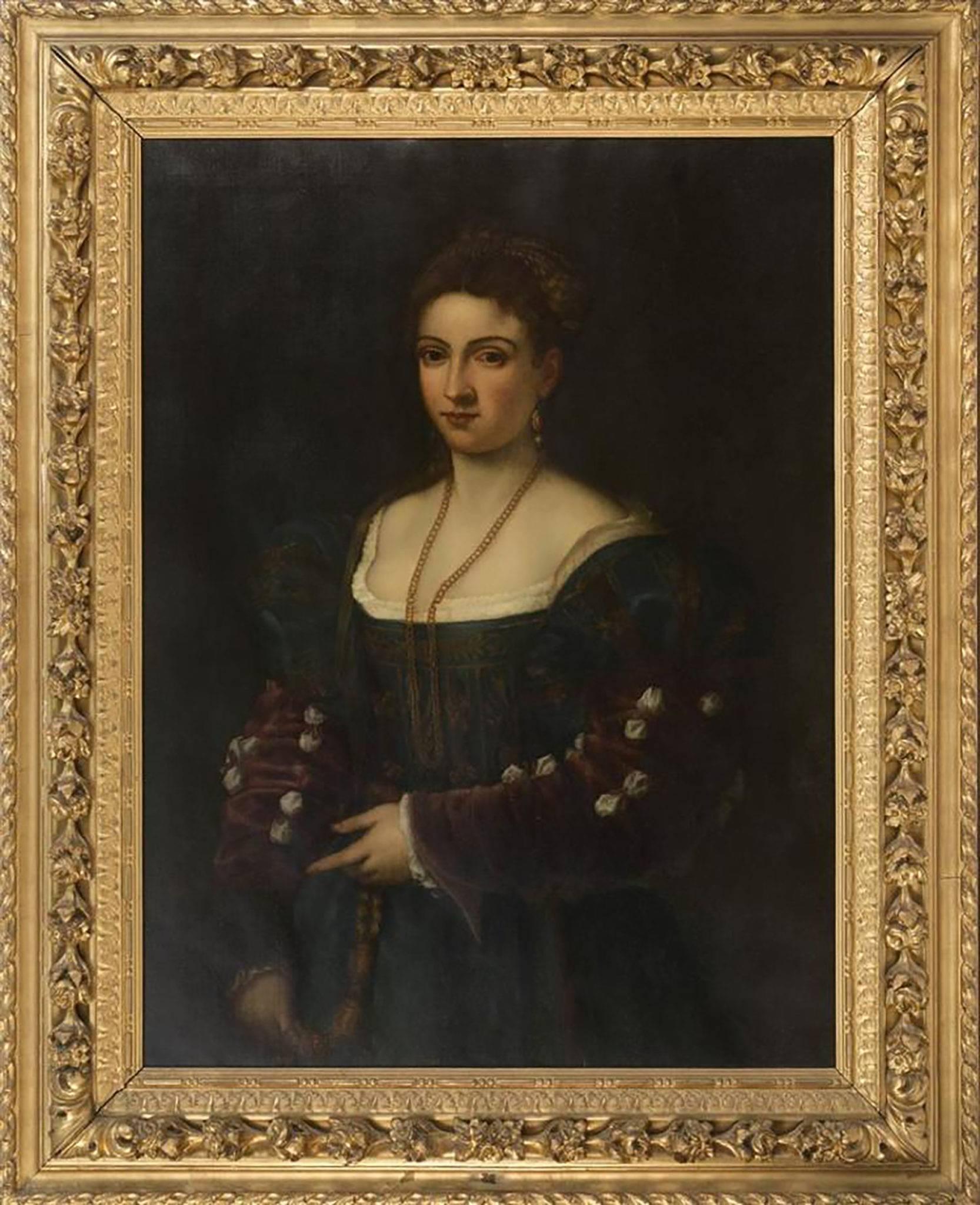 Unknown Portrait Painting - 19th Century Continental School Oil Painting After Titian Entitled “La Bella”