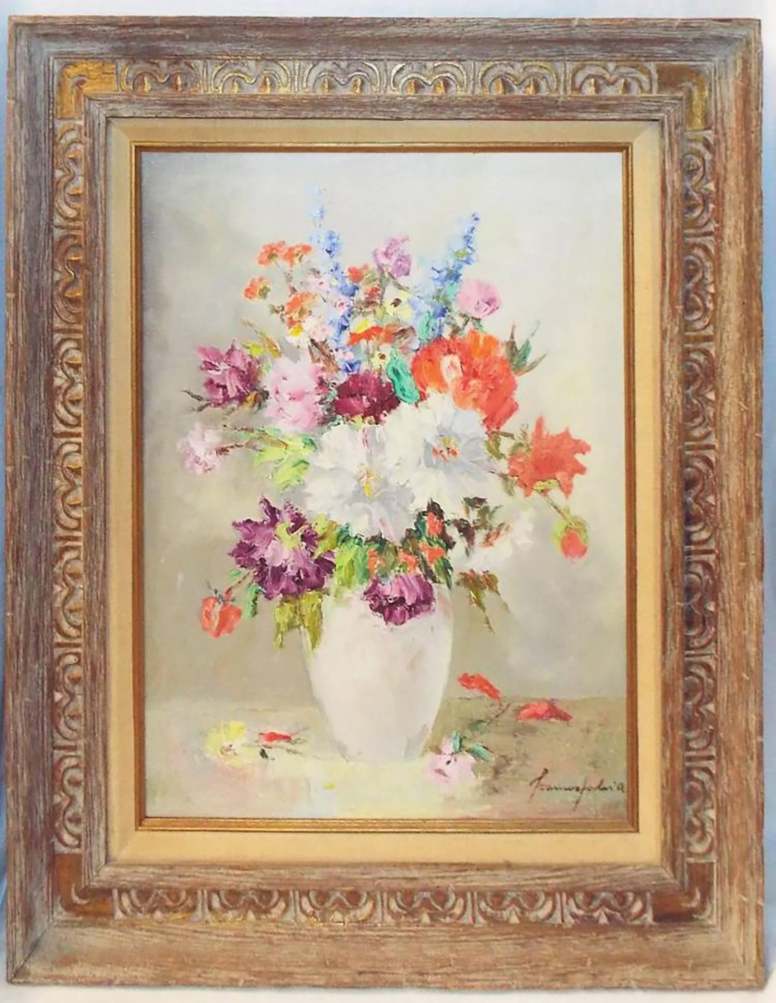 Unknown Still-Life Painting - Beautiful French Still Life Floral Oil Painting