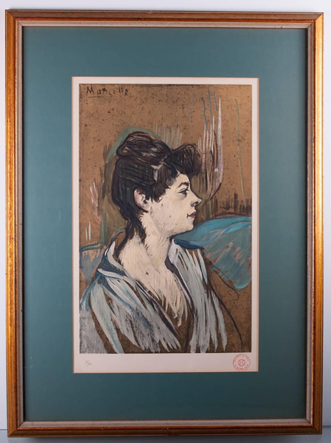 (After) Henri Toulouse Lautrec Portrait Painting - Lautrec ”Portrait of Marcelle” Limited Edition Lithograph in Colors 