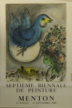 Vintage Marc Chagall Exhibition Poster for “Septime Biennale de Peinture: Menton”