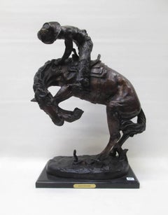 Vintage Large Bronze Sculpture After Frederic Remington Entitled “The Rattle Snake”