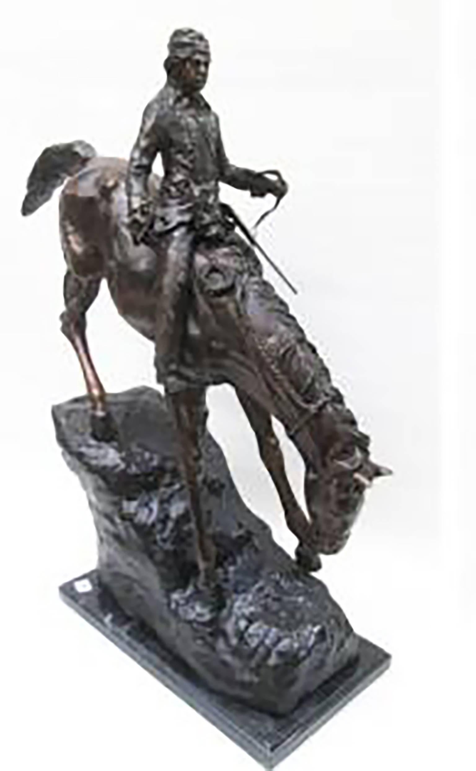 Large Bronze Sculpture After Frederic Remington Entitled “The Mountain Man” - Art by (after) Frederic Remington