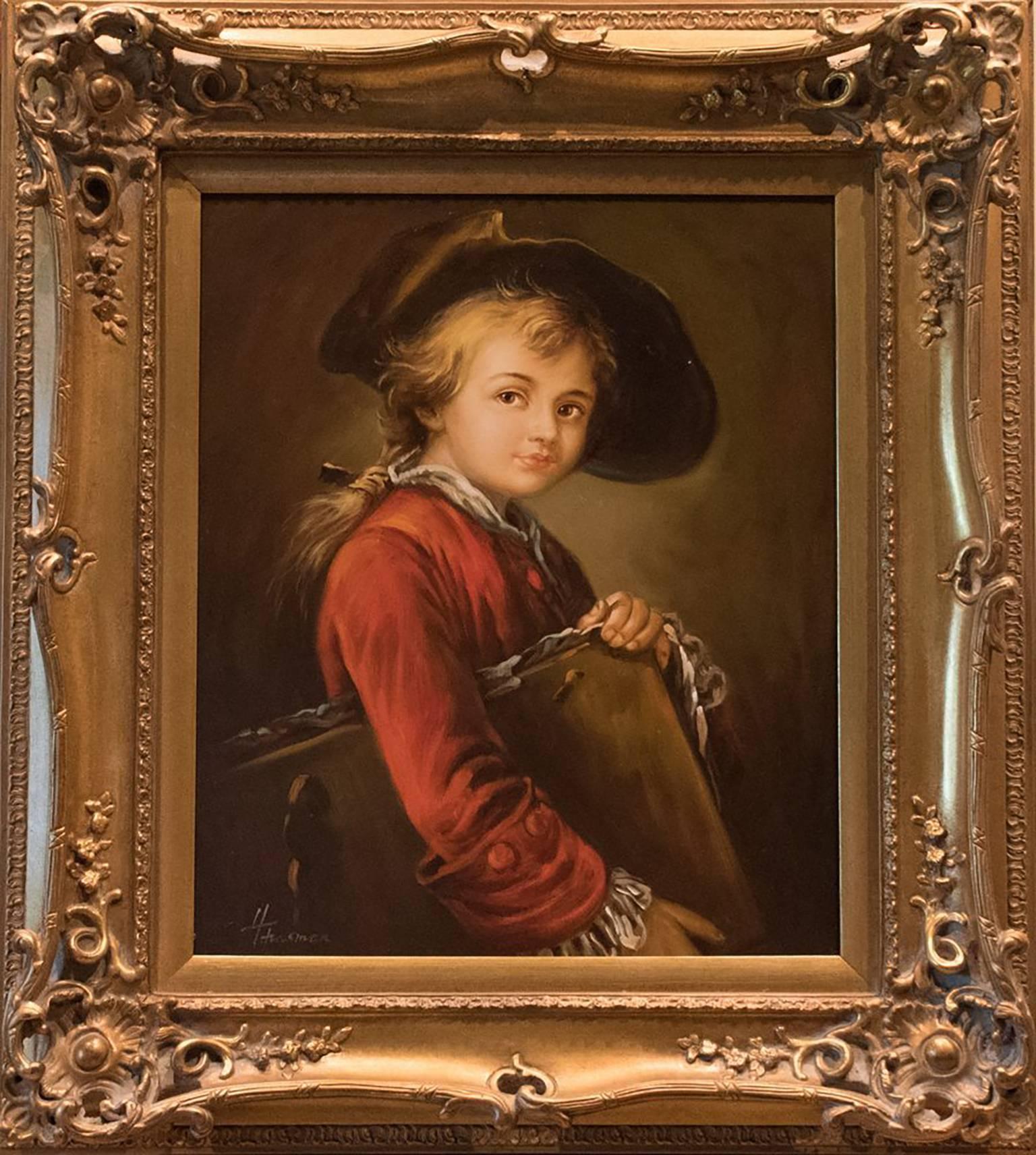 (After) Nicolas Bernard Lepicie Portrait Painting - Portrait Oil After Nicolas Bernard Lepicie Entitled “The Young Draughtsman”