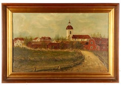 19th Century Landscape Oil by Fr Hofstetten Entitled “View Of Village"