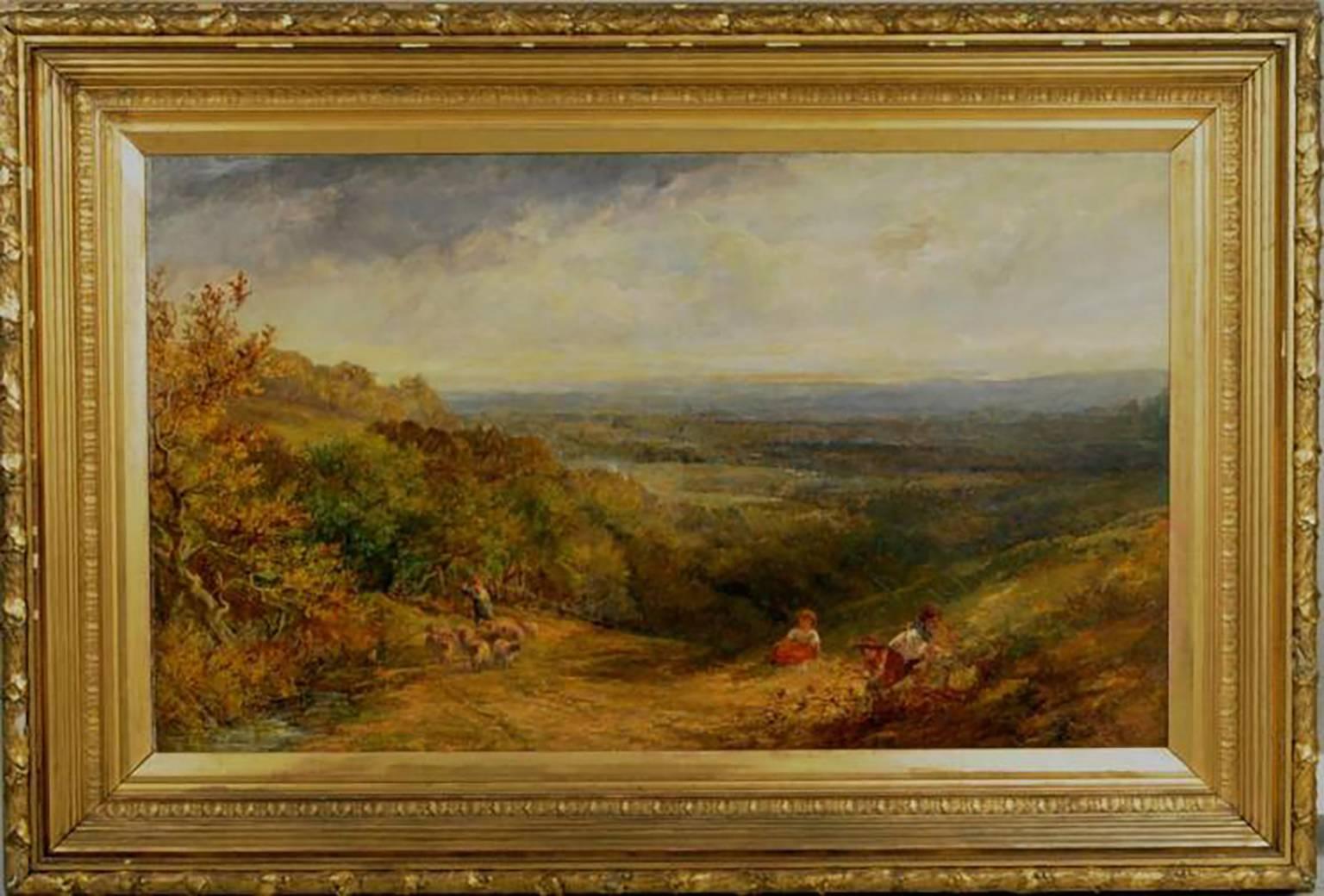 19TH Century Antique Landscape Oil Painting Attributed to well listed & prominent Scottish Artist William McTaggart (1835 – 1910)  Oil on Canvas  Entitled “Children and Shepherd in Landscape”  Scottish Landscape Painting with Children & Sheep 