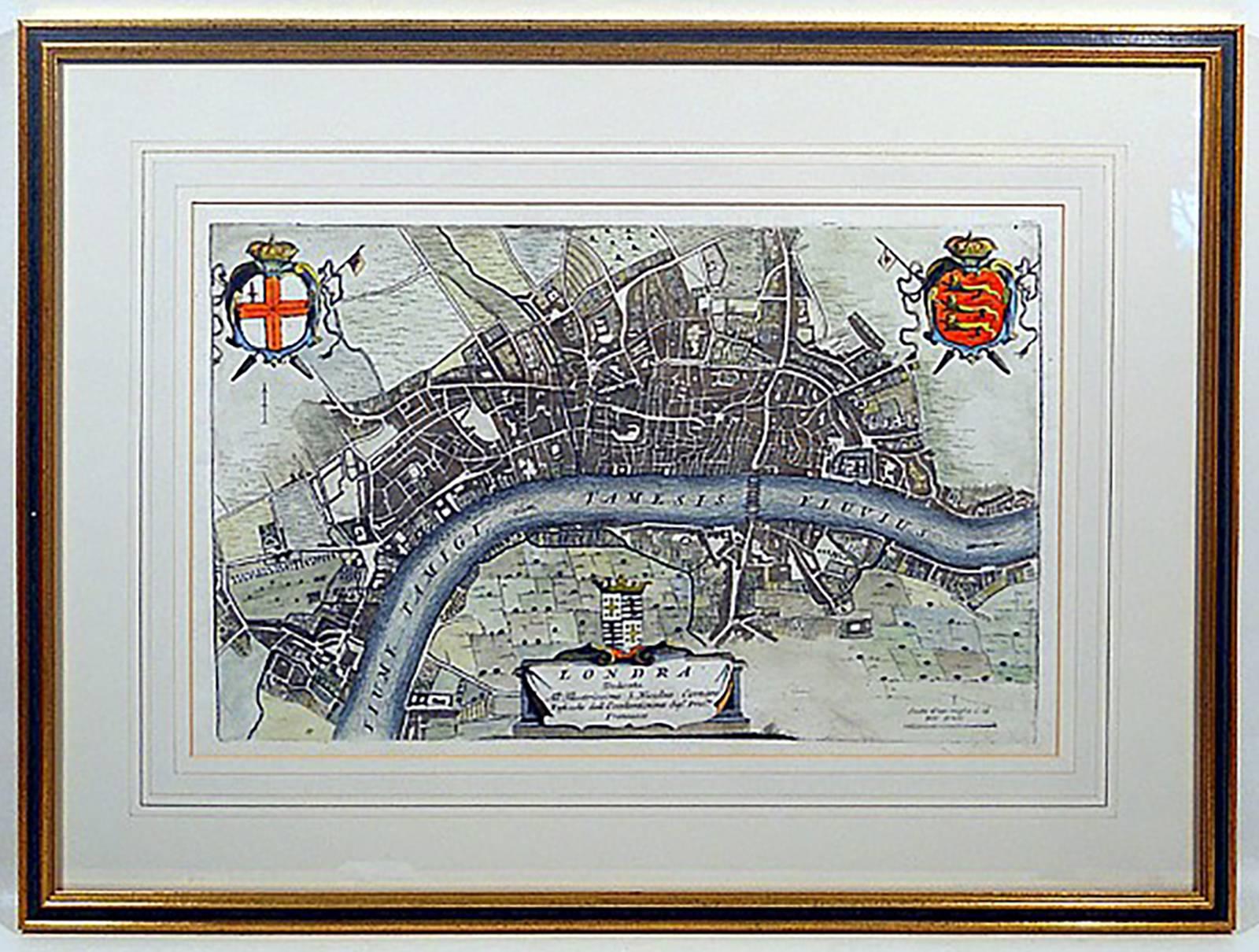 Vincenzo Maria Coronelli Print - Very Rare 17th Century Map of London, England