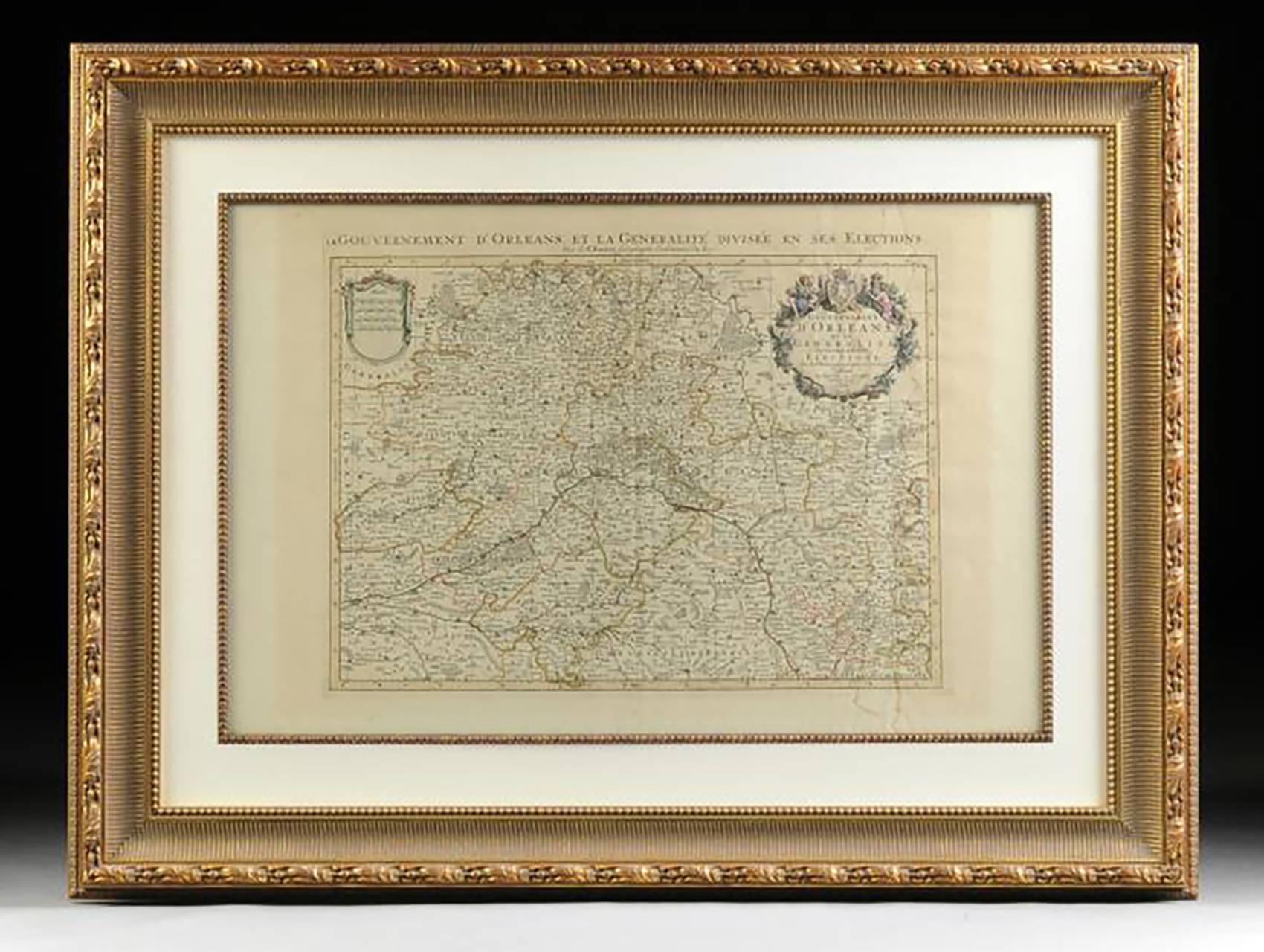 Alexis Hubert Jaillot Print - 17th Century Antique French Engraved Map of D’Orleans by H. Jaillot Dated 1696