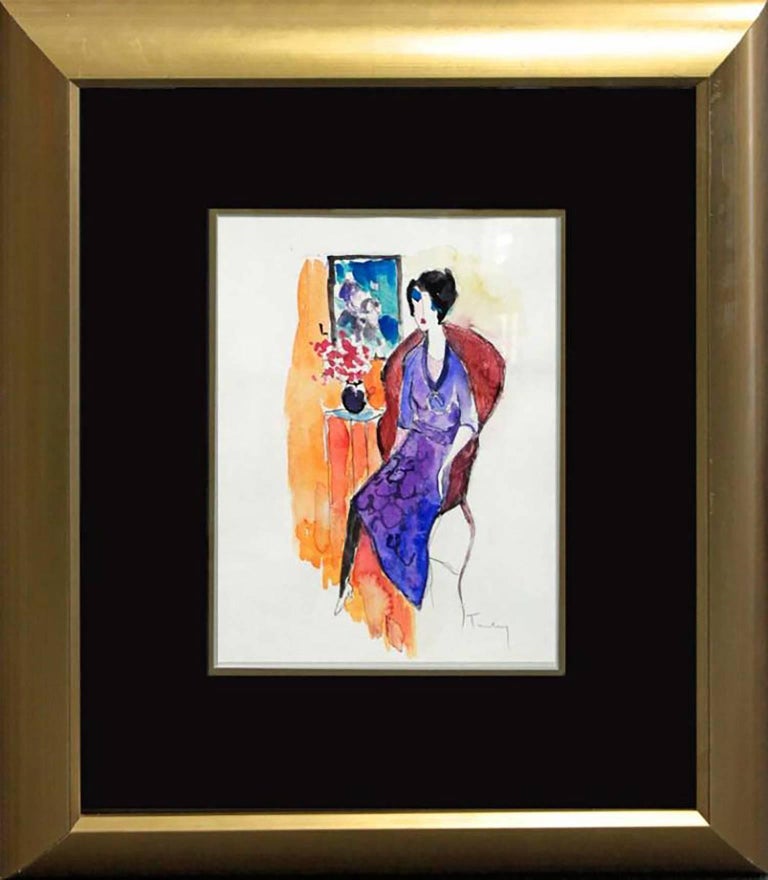Itzchak Tarkay Tarkay Original Watercolor Lady in the Red Chair For