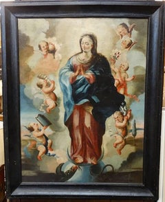 Original 18th Century Spanish Oil Painting After Murillo Titled “The Assumption 