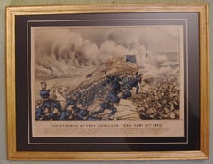 Original Civil War Currier & Ives Handkolorierte Lithographie „The Storming of Fort“